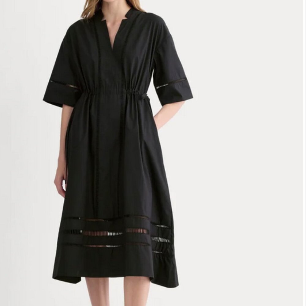 $228 NWT! Everlane THE LACE TRIM CAFTAN DRESS Black Organic Cotton Size Small